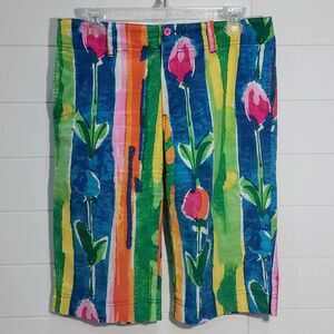 Jams World Women's 10 Rose Stretch Shorts Tropical Bermuda USA Made Hawaii